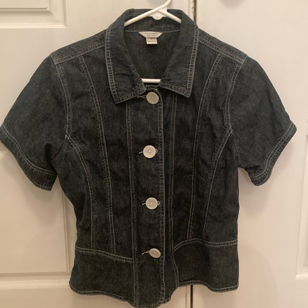 Christopher & Banks Medium Dark Denim Short Sleeve Shirt/Jacket